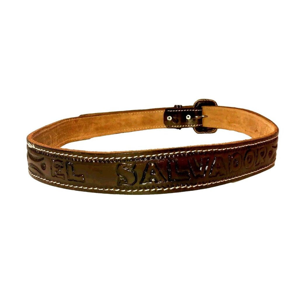 El Salvador Hand Tolled Leather Belt Men Size 42 Brown Adjustable 1.5" Wide